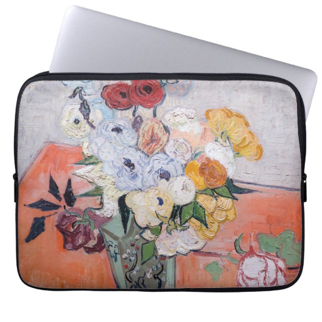 Vincent van Gogh - Vase met Rozen en Anemones Laptop Sleeve (Voorkant)