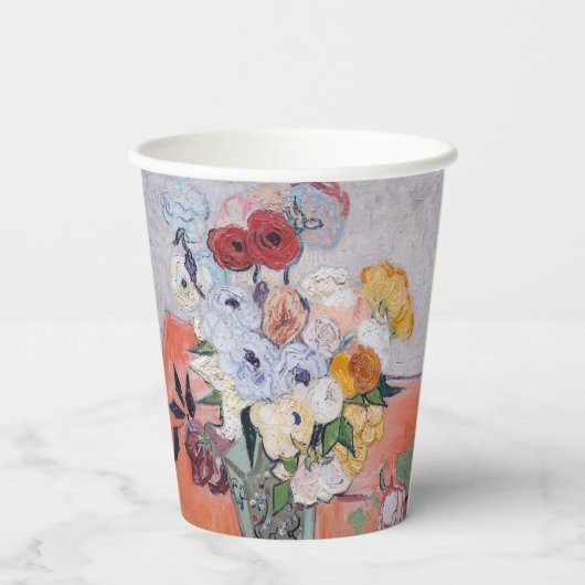 Vincent van Gogh - Vase met Rozen en Anemones Papieren Bekers (Achterkant)
