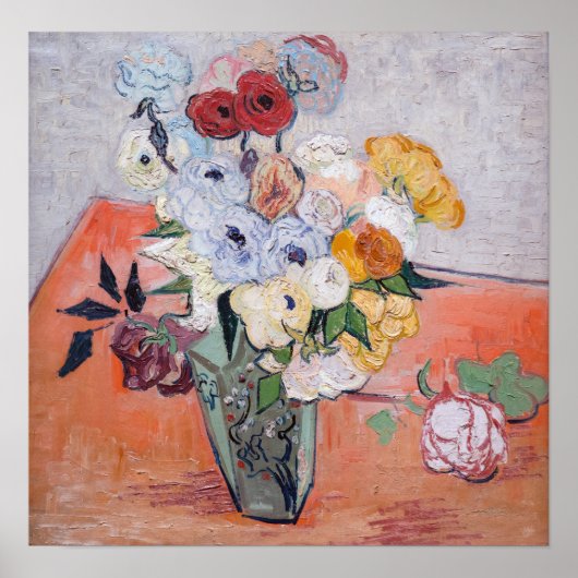 Vincent van Gogh - Vase met Rozen en Anemones Poster (Voorkant)