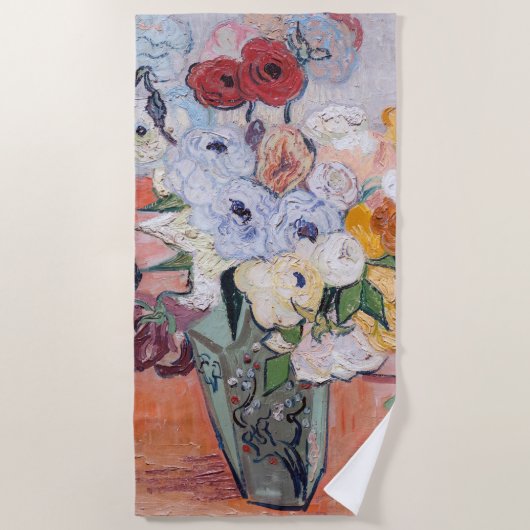Vincent van Gogh - Vase met Rozen en Anemones Strandlaken (Voorkant)