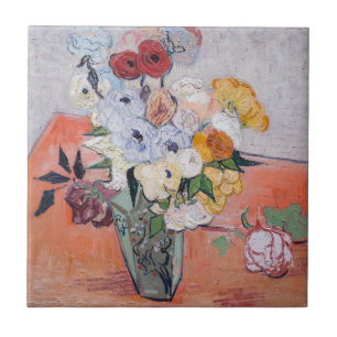 Vincent van Gogh - Vase met Rozen en Anemones Tegeltje