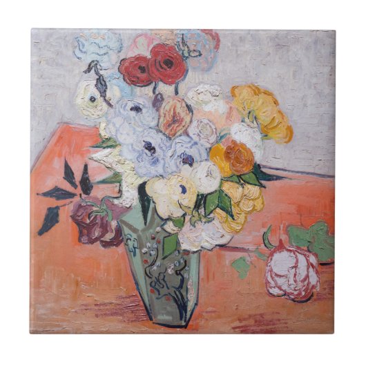 Vincent van Gogh - Vase met Rozen en Anemones Tegeltje (Voorkant)