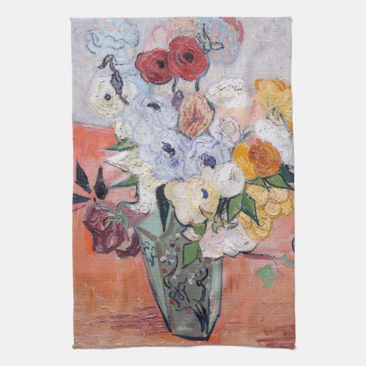 Vincent van Gogh - Vase met Rozen en Anemones Theedoek (Verticaal)