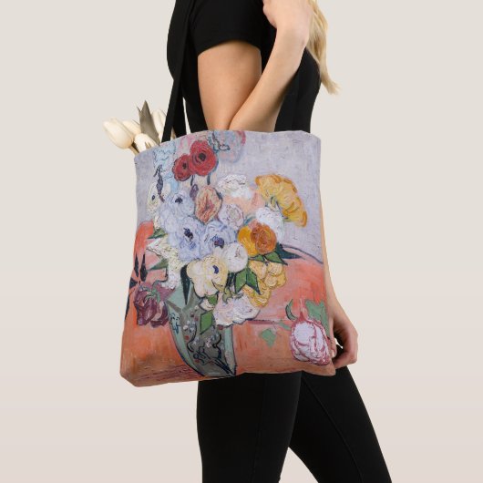 Vincent van Gogh - Vase met Rozen en Anemones Tote Bag (Dichtbij)