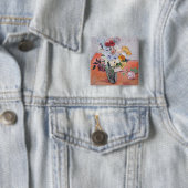 Vincent van Gogh - Vase met Rozen en Anemones Vierkante Button 5,1 Cm (In situ)