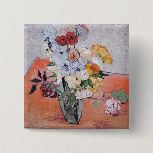 Vincent van Gogh - Vase met Rozen en Anemones Vierkante Button 5,1 Cm (Voorkant)