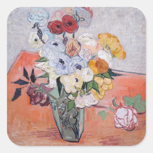 Vincent van Gogh - Vase met Rozen en Anemones Vierkante Sticker (Voorkant)