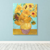 Vincent Van Gogh - Vase met twaalf zonnebloemen Canvas Afdruk (Insitu (Houten vloer))
