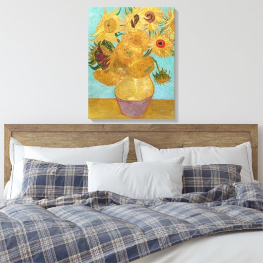 Vincent Van Gogh - Vase met twaalf zonnebloemen Canvas Afdruk (Insitu (Slaapkamer))