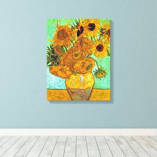 Vincent Van Gogh - Vase met twaalf zonnebloemen Canvas Afdruk (Insitu (Houten vloer))