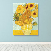 Vincent Van Gogh - Vase met twaalf zonnebloemen Canvas Afdruk (Insitu (Houten vloer))