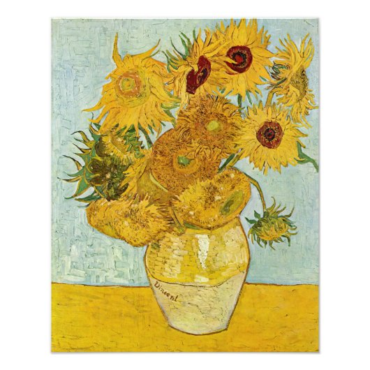 Vincent Van Gogh - Vase met twaalf zonnebloemen Foto Afdruk (Voorkant)