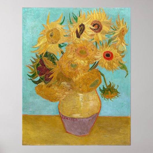 Vincent Van Gogh - Vase met twaalf zonnebloemen Poster (Voorkant)