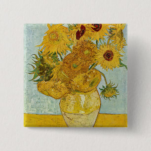 Vincent Van Gogh - Vase met twaalf zonnebloemen Vierkante Button 5,1 Cm