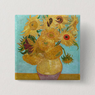 Vincent Van Gogh - Vase met twaalf zonnebloemen Vierkante Button 5,1 Cm