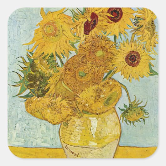Vincent Van Gogh - Vase met twaalf zonnebloemen Vierkante Sticker (Voorkant)