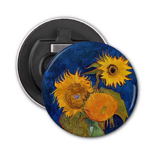 Vincent van Gogh - Vase met vijf zonnebloemen Button Flesopener (Voorkant)