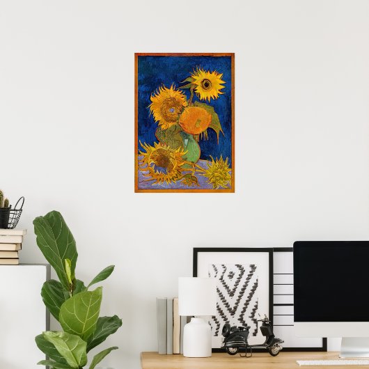 Vincent van Gogh - Vase met vijf zonnebloemen Poster (Thuiskantoor)