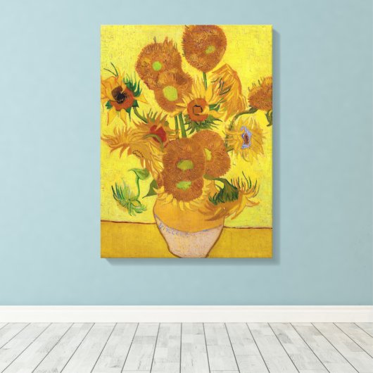 Vincent van Gogh - Vase met vijftien zonnebloemen Canvas Afdruk (Insitu (Houten vloer))