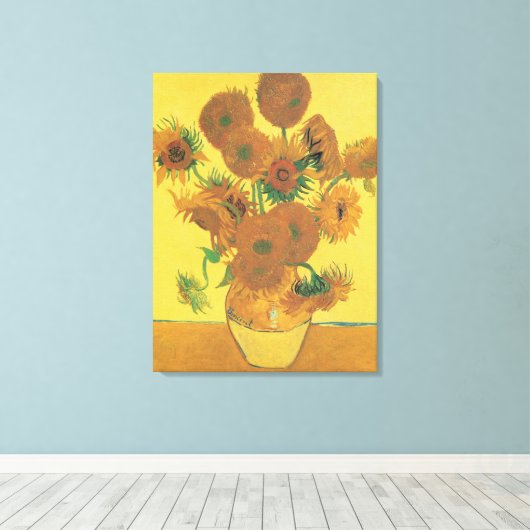 Vincent van Gogh - Vase met vijftien zonnebloemen Canvas Afdruk (Insitu (Houten vloer))