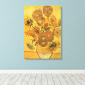 Vincent van Gogh - Vase met vijftien zonnebloemen Canvas Afdruk (Insitu (Houten vloer))