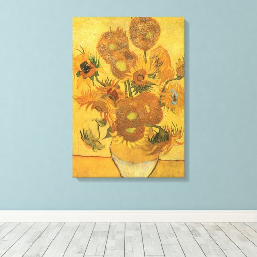 Vincent van Gogh - Vase met vijftien zonnebloemen Canvas Afdruk (Insitu (Houten vloer))