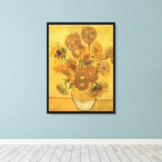 Vincent van Gogh - Vase met vijftien zonnebloemen Canvas Afdruk (Insitu (Houten vloer))