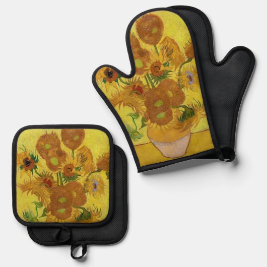 Vincent van Gogh - Vase met vijftien zonnebloemen Ovenwant & Pannenlap Set (Voorkant / Achterkant)