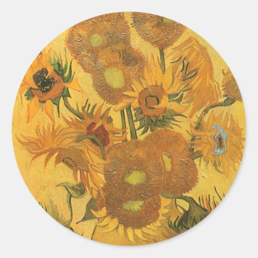 Vincent van Gogh - Vase met vijftien zonnebloemen Ronde Sticker (Voorkant)