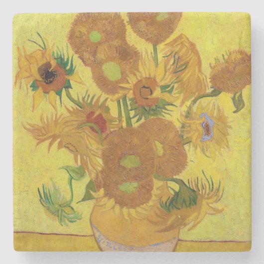 Vincent van Gogh - Vase met vijftien zonnebloemen Stenen Onderzetter (Voorkant)