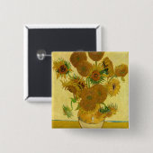 Vincent van Gogh - Vase met vijftien zonnebloemen Vierkante Button 5,1 Cm (Voorkant /achterkant)