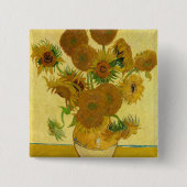 Vincent van Gogh - Vase met vijftien zonnebloemen Vierkante Button 5,1 Cm (Voorkant)
