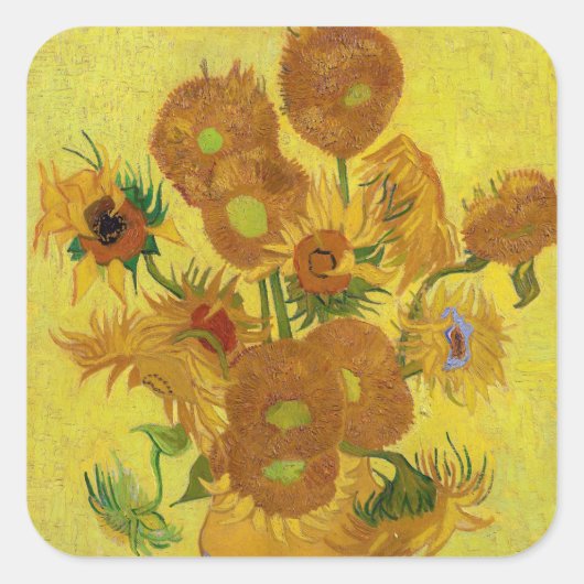 Vincent van Gogh - Vase met vijftien zonnebloemen Vierkante Sticker (Voorkant)