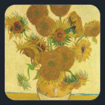Vincent van Gogh - Vase met vijftien zonnebloemen Vierkante Sticker<br><div class="desc">Vase met vijftien zonnebloemen / Vase avec quinze tournesols - Vincent Van Gogh,  augustus 1888 - Sunflower 1888 fouth version (F454)</div>