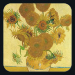 Vincent van Gogh - Vase met vijftien zonnebloemen Vierkante Sticker<br><div class="desc">Vase met vijftien zonnebloemen / Vase avec quinze tournesols - Vincent Van Gogh,  augustus 1888 - Sunflower 1888 fouth version (F454)</div>