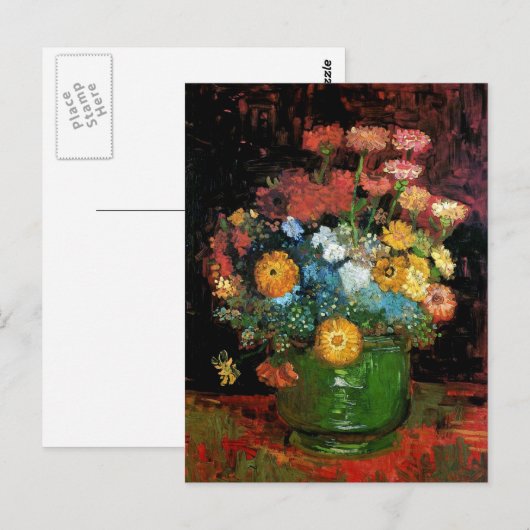 Vincent Van Gogh - Vase met Zinnias Fine Art Briefkaart (Voorkant / Achterkant)