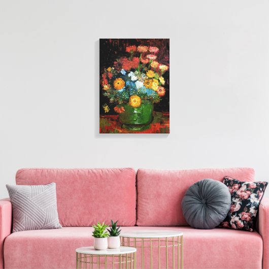 Vincent Van Gogh - Vase met Zinnias Fine Art Canvas Afdruk (Insitu (Woonkamer))