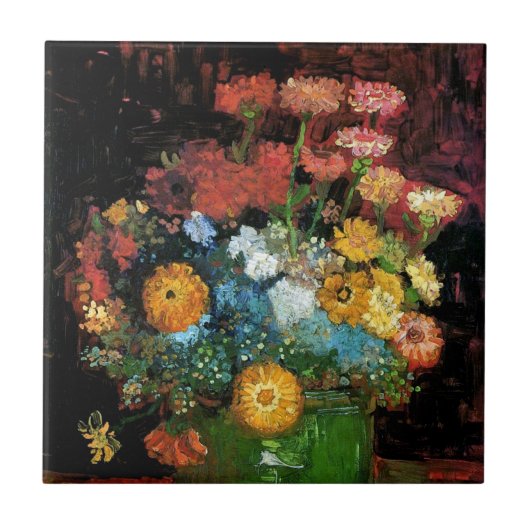 Vincent Van Gogh - Vase met Zinnias Fine Art Tegeltje (Voorkant)
