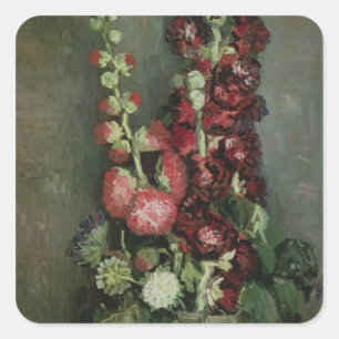 Vincent van Gogh   Vase of Hollyhocks, 1886 Vierkante Sticker