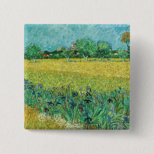 Vincent van Gogh - Veld met irissen bij Arles Vierkante Button 5,1 Cm