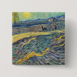 Vincent van Gogh - Veld met ploegende boeren Vierkante Button 5,1 Cm