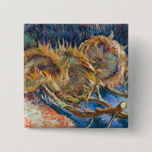Vincent van Gogh - Vier afgesneden zonnebloemen Vierkante Button 5,1 Cm