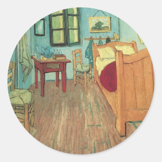 Vincent van Gogh - Vincent's Bedroom in Arles Ronde Sticker (Voorkant)
