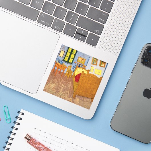 Vincent van Gogh - Vincent's Bedroom in Arles Sticker (Laptop met iPhone)