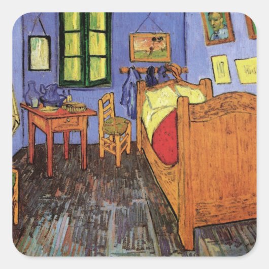 Vincent van Gogh - Vincent's Bedroom in Arles Vierkante Sticker (Voorkant)