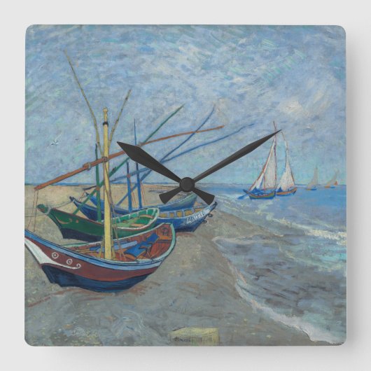Vincent Van Gogh - Vissen boten op het strand Vierkante Klok (Voorkant)
