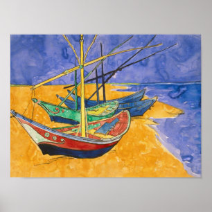 Vincent van Gogh   Vissende boten op de strand Poster
