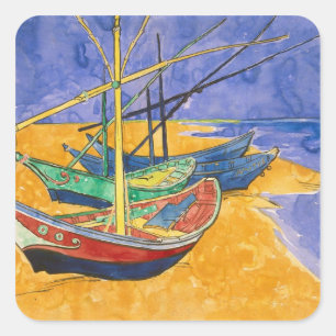 Vincent van Gogh   Vissende boten op de strand Vierkante Sticker