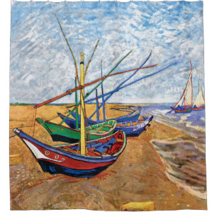 Vincent Van Gogh - Vissersboten Op Het Strand Douchegordijn