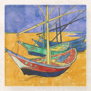 Vincent van Gogh - Vissersboten op het strand Glazen Onderzetter
